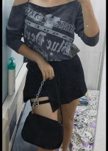 Gothic Graphic Print Cold Shoulder Long Sleeve Top