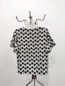 Patterned Ruffle Sleeve Top