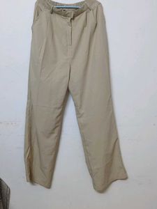 Beige Wide-Leg Trousers