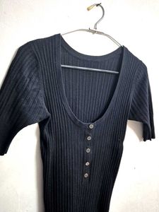 Ribbed Button-Up Top