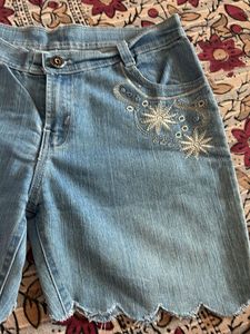 Denim Mini Skirt with Embroidery