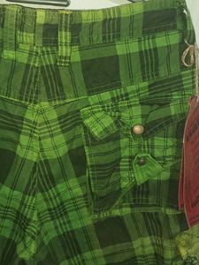 Green Plaid Cargo Capri Pants