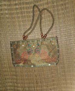 Peacock Designed Embroidered Handbag