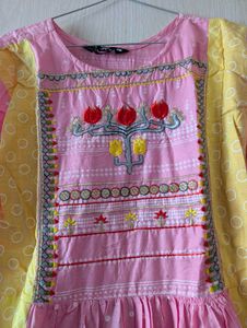 Pink &amp; Yellow Embroidered Kurta