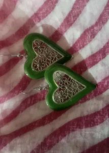 Heart Earrings - Green and Blue