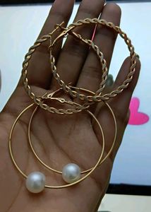 Elegant Hoop Earrings Combo – Twisted &amp; Pearl 🦪✨️