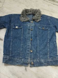 Denim Jacket with Fur Trim