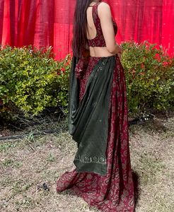 Maroon &amp; Green Lehenga Set