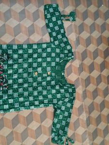 Green Printed Kurti Pant Set