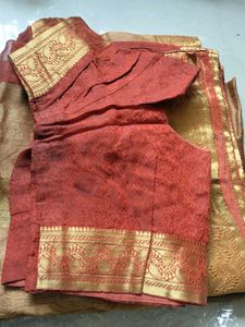 Coral Golden Saree... Navratri Sale