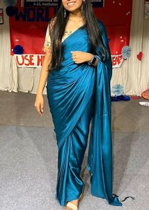 Ready To Wear Teal Pure Satin Saree