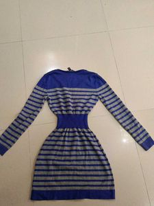 &#34;Blue and Gray Striped Knit Dress&#34;