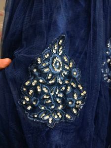 BEAUTIFUL DARK BLUE GOWN WITH NET DUPATTA