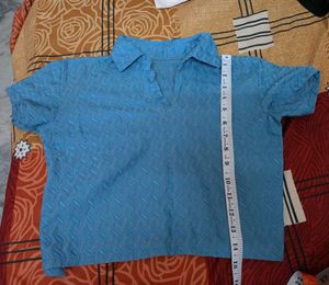 Blue designer collar crop top