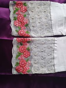 Beautiful White Pants With Pink Embroidery