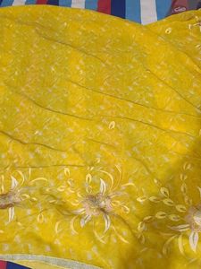 Yellow Saree with beautiful Flowers