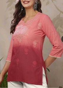 Cotton Pink Embroidered Kurta