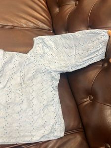 Blue Eyelet Puff Sleeve Top