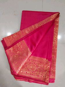 Pink Banarasi Silk Saree With Ready Made Blouse