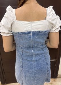 Denim Mini Dress with Puff Sleeves