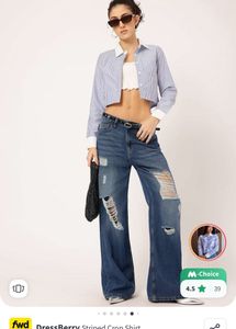 blue stripe crop shirt