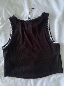 Ribbed Tank with Lace Trim