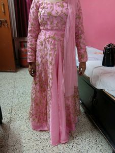 Pink &amp; Gold Embroidered Anarkali.