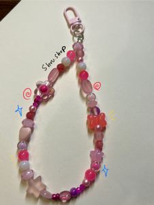 Pink Beaded Bag Keychain