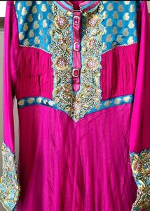Pink &amp; Blue Embellished Anarkali Dress