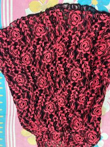 Peach Black Net Top