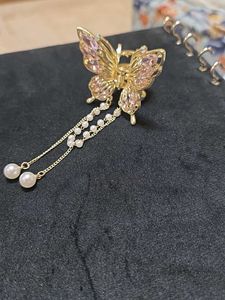 Pink Butterfly Stone Pearl Hair Clutch