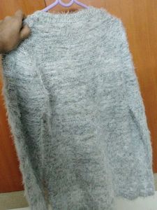 Fluffy Knit Sweater with Floral Detail