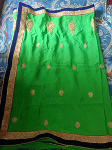 Green &amp; Blue Embroidered Saree Set