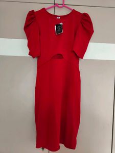 Red Puff Sleeve Sheath Dress