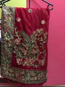 Elegant Red Netted Saree