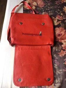 Large Red Crossbody Bag With 5 Zipper Compartments