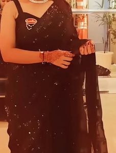 Elegant Black Sequin Ready To Wear Saree