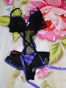 (1135)Black &amp; Purple Lingerie Set