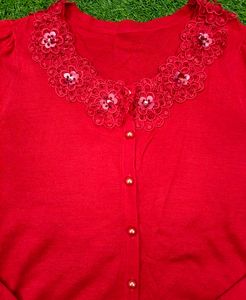 Imported Elegant Red Lace Cardigan