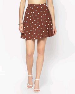 SERA Women Brown Polka Dot Printed Flared Skirt
