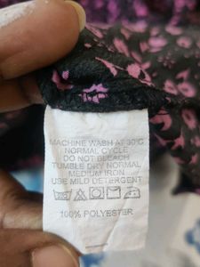 Black And Pink Floral Print Mini A-line Dress