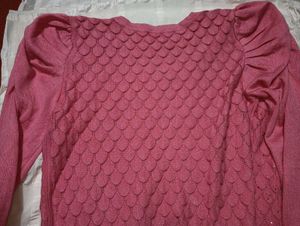 Pink Puff Sleeve Cardigan - Winter Wear