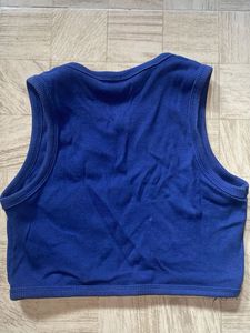 Blue Ribbed Cropped Tank Top