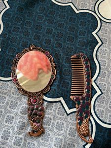 Vintage Peacock Comb &amp; Mirror Set