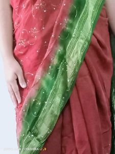 Elegant Red &amp; Green Saree