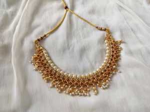 Pretty Pink and White Stone Studded Necklace Set