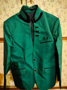 Emerald Green Mandarin Collar Blazer