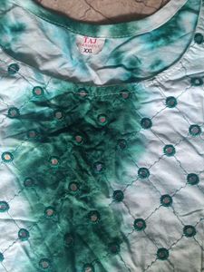 Green Tie-Dye Mirror Detail Kurti