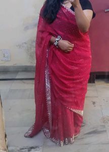 Elegant hot pink Net Saree🥰🩷