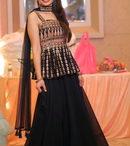 Navy Blue & Gold Embroidered Sharara Dress